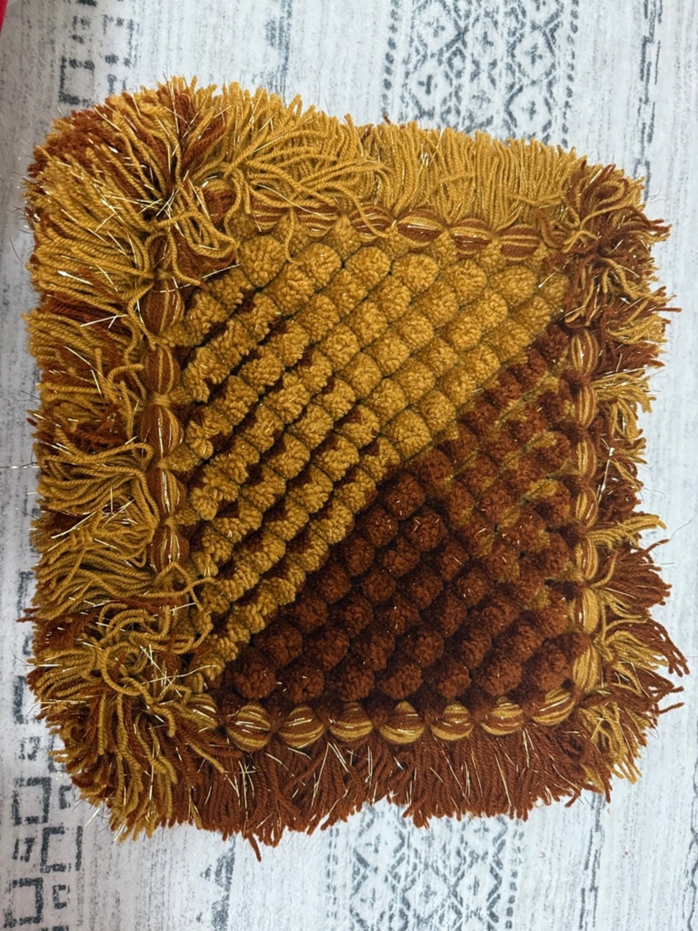 Decorative Mustard & Brown Fringe Throw Pillow Cover - Unbranded